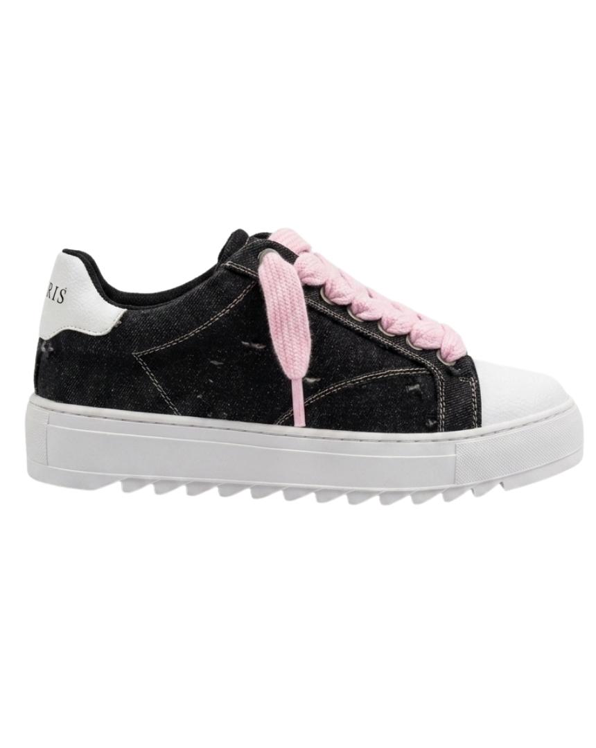 numeris footwear denim noir lacets roses maroc